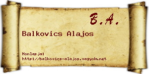 Balkovics Alajos névjegykártya
